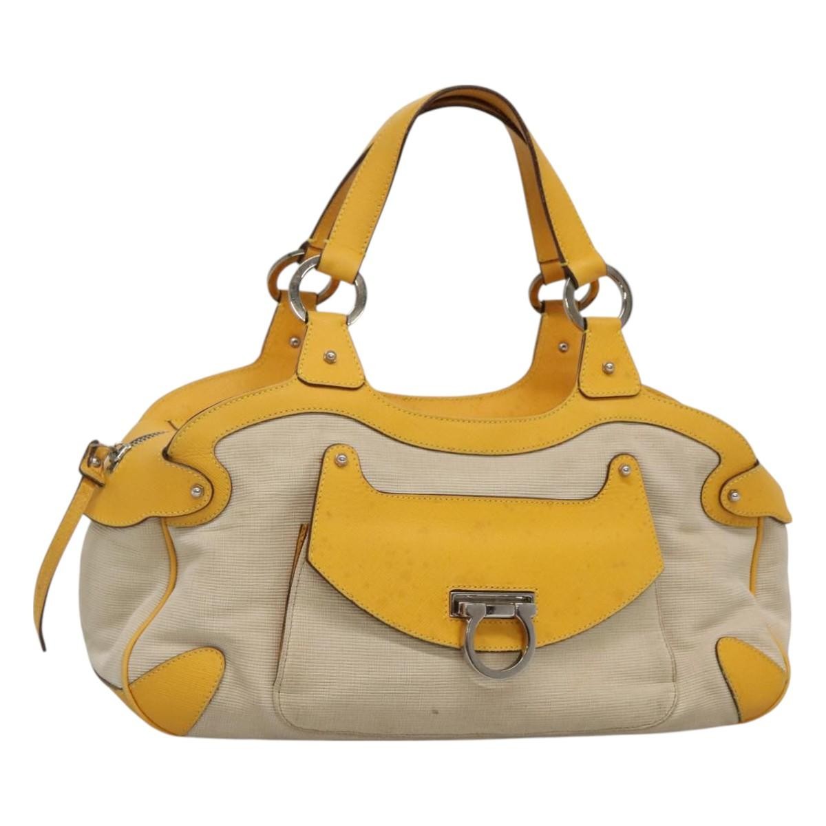 Salvatore Ferragamo Gancini handbag Canvas and Leather, YELLOW, CANVAS, Handbag