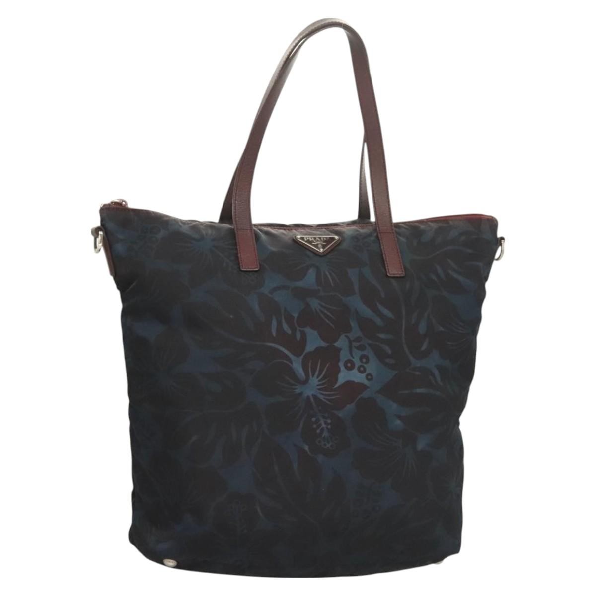 Prada Convertible Tote Printed Tessuto with Saffiano, BLUE, NYLON, Tote bag