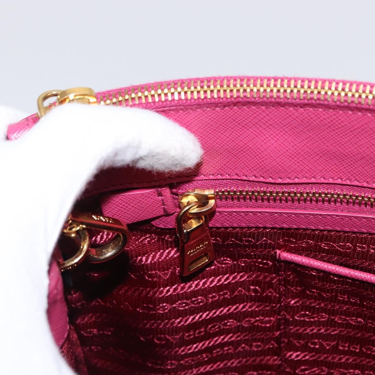 Prada Double Zip Lux Tote Saffiano Leather, PINK, LEATHER, Handbag