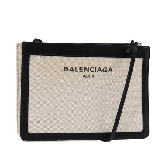 Balenciaga Navy Pochette Canvas and Leather, WHITE, CANVAS, Clutche & pouche