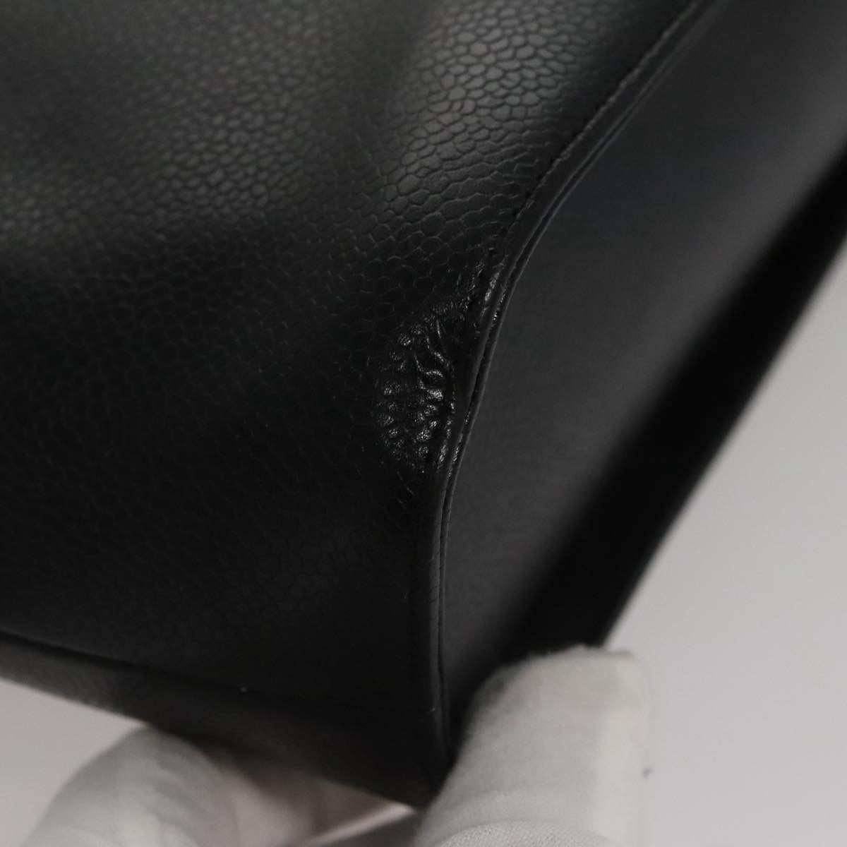 Chanel Vintage Metal Ring Tote Leather, BLACK, LEATHER, Tote bag