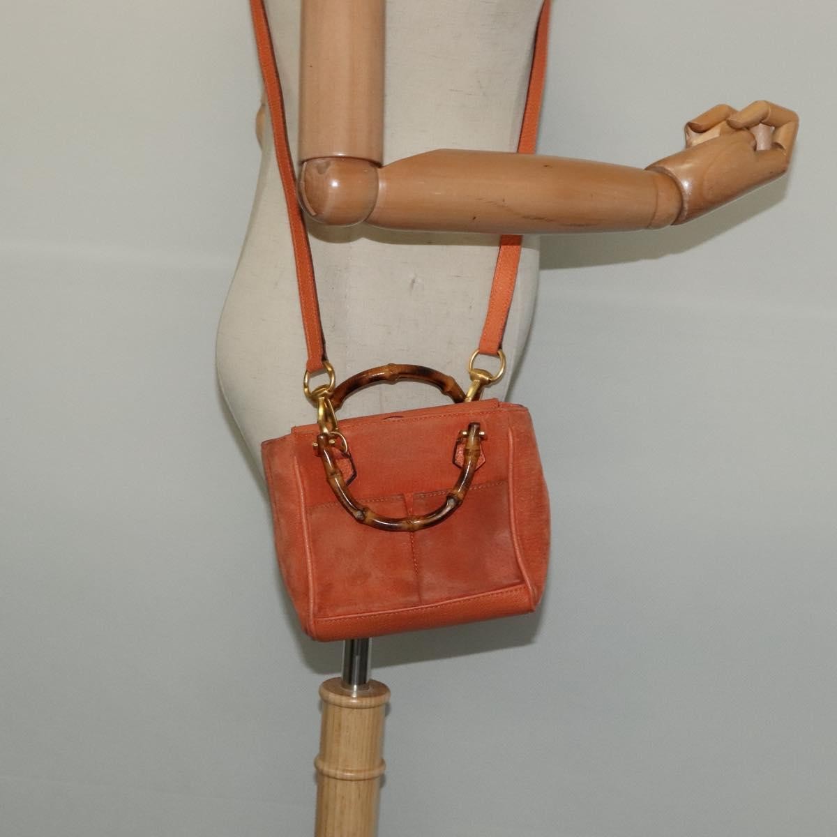 Gucci Vintage Bamboo Front Pocket Tote Suede, ORANGE, SUEDE, Tote bag