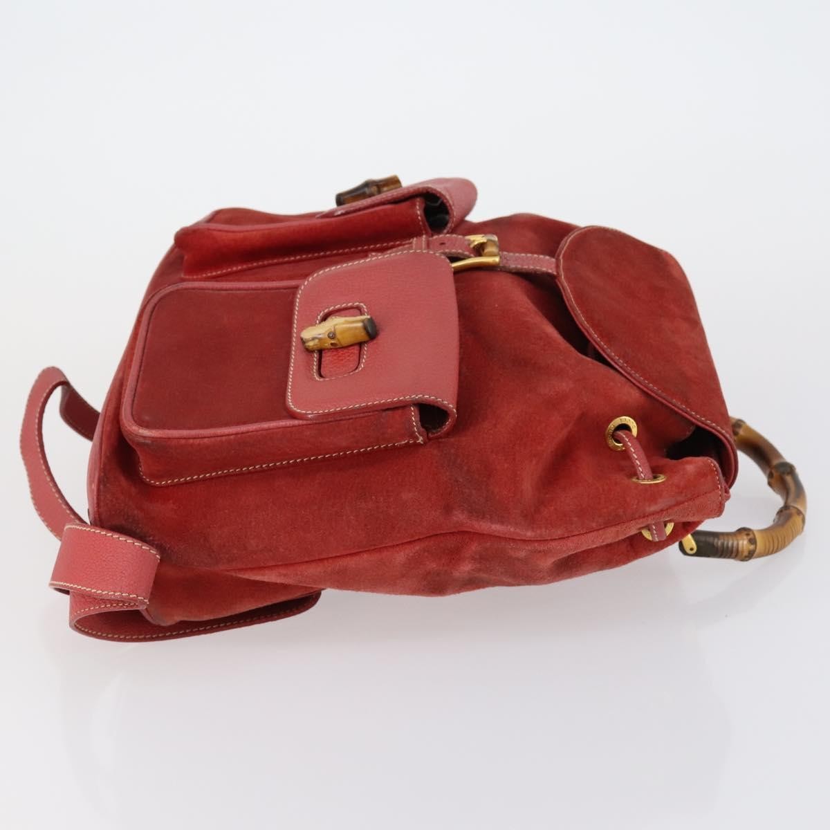 Gucci Vintage Bamboo Backpack Suede, RED, SUEDE, Backpack