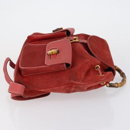 Gucci Vintage Bamboo Backpack Suede, RED, SUEDE, Backpack