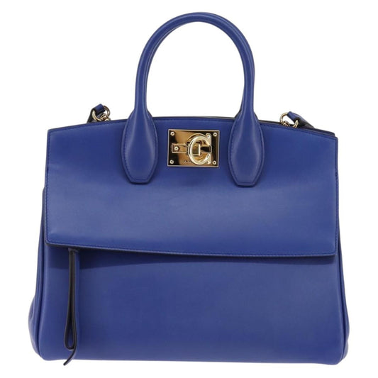 Salvatore Ferragamo Studio Satchel Leather, BLUE, LEATHER, Handbag