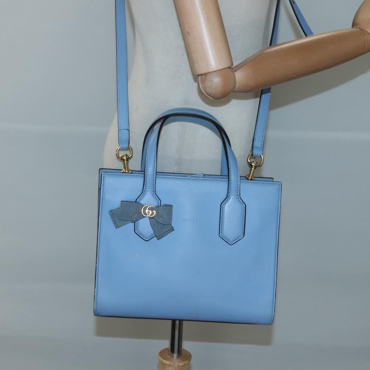 Gucci GG Ribbon Tote Leather, BLUE, LEATHER, Shoulder bag