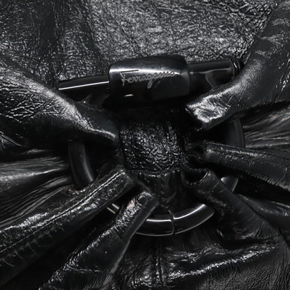 Salvatore Ferragamo Gancini Shoulder Bag Leather, BLACK, LEATHER, Shoulder bag