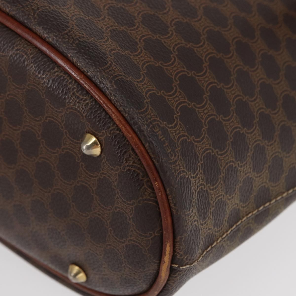 Celine Vintage Macadam Handbag Canvas and Leather, BROWN, CANVAS, Tote bag