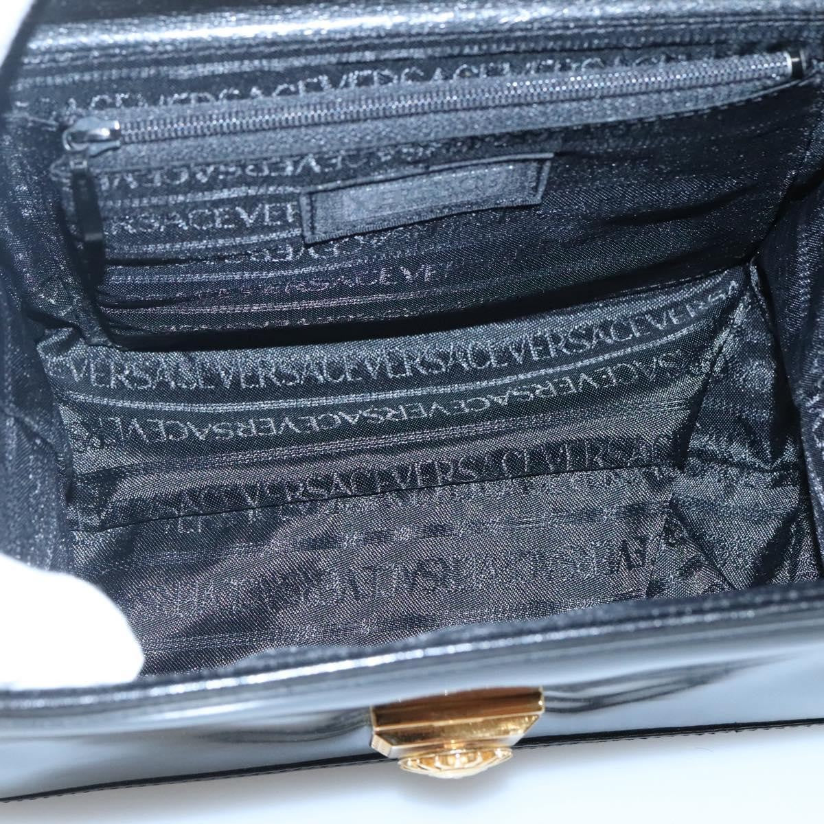 Versace Vintage Box Handle Bag Patent, BLACK, PATENT_LEATHER, Handbag
