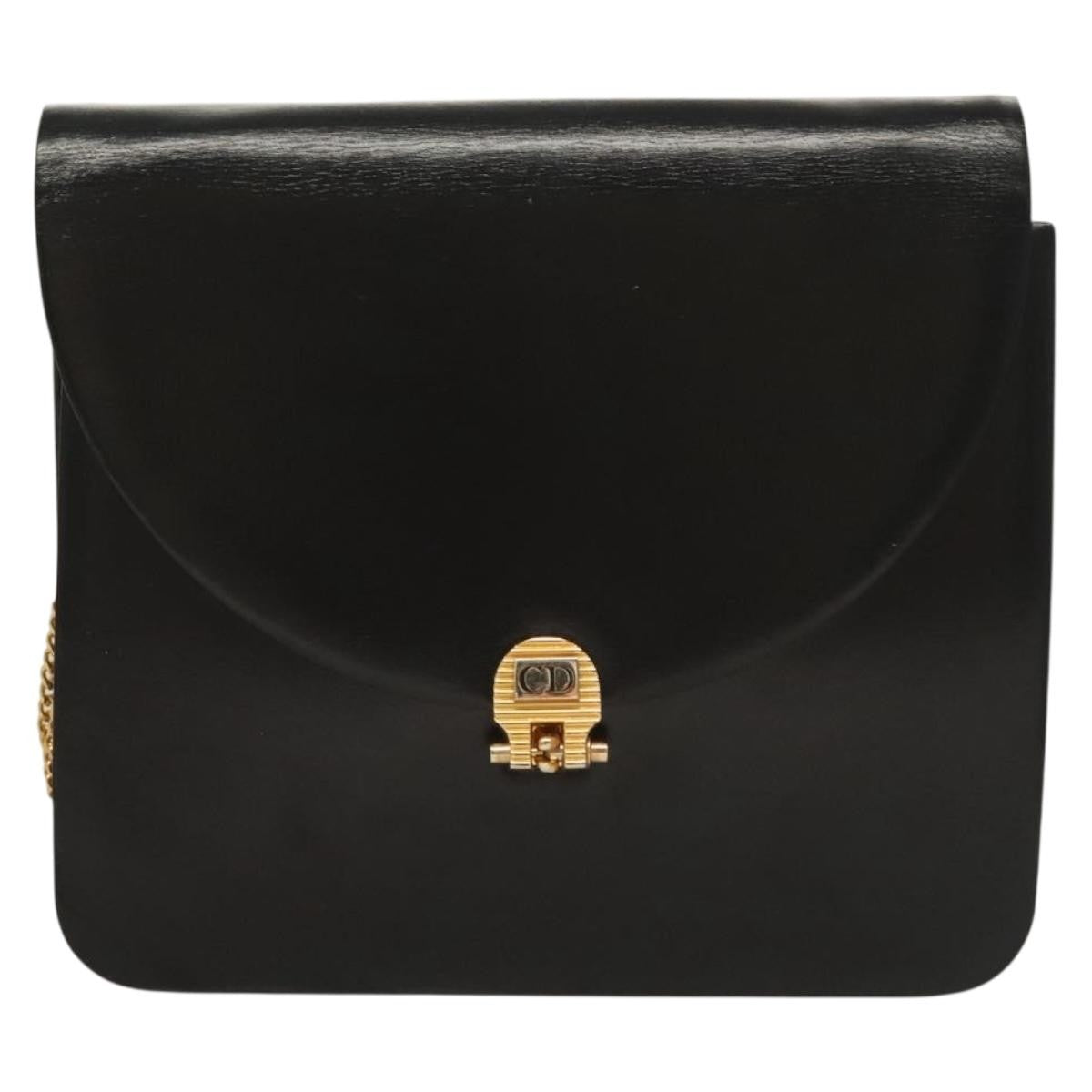 Christian Dior Vintage Chain Flap Shoulder Bag Leather, BLACK, LEATHER, Shoulder bag