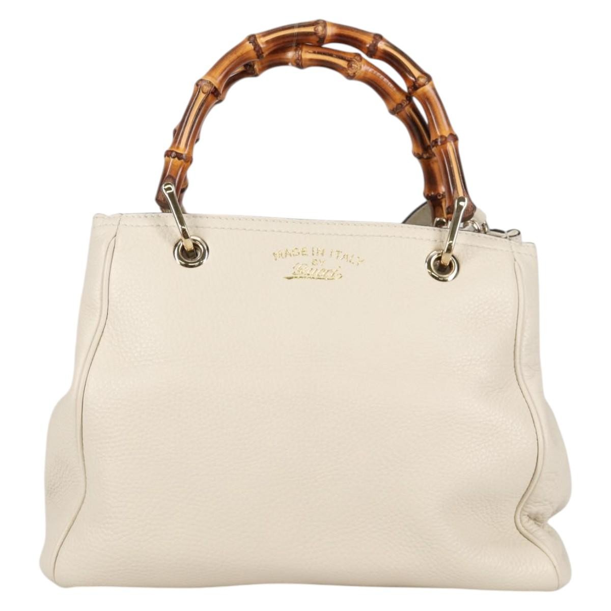 Gucci Bamboo shopper bag Leather, WHITE, LEATHER, Handbag