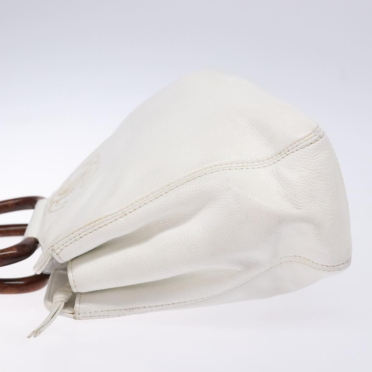 Chanel Vintage Wooden Ring Tote Leather, WHITE, LEATHER, Tote bag