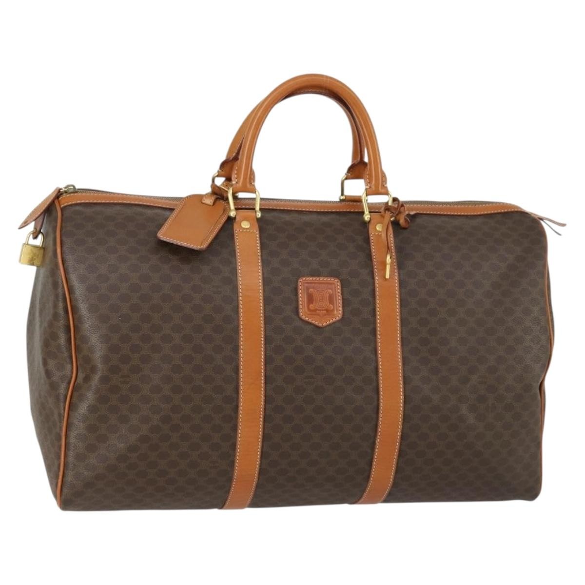 Celine Vintage Duffle Bag Macadam Coated Canvas, BROWN, PVC, Travel bag