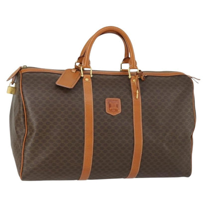 Celine Vintage Duffle Bag Macadam Coated Canvas, BROWN, PVC, Travel bag