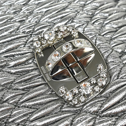 Miu Miu Nappa Matelassè Leather, Silver, Leather, Handbag