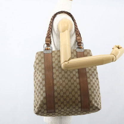 Gucci Bamboo Bar Tote GG Canvas, BEIGE, CANVAS, Tote bag
