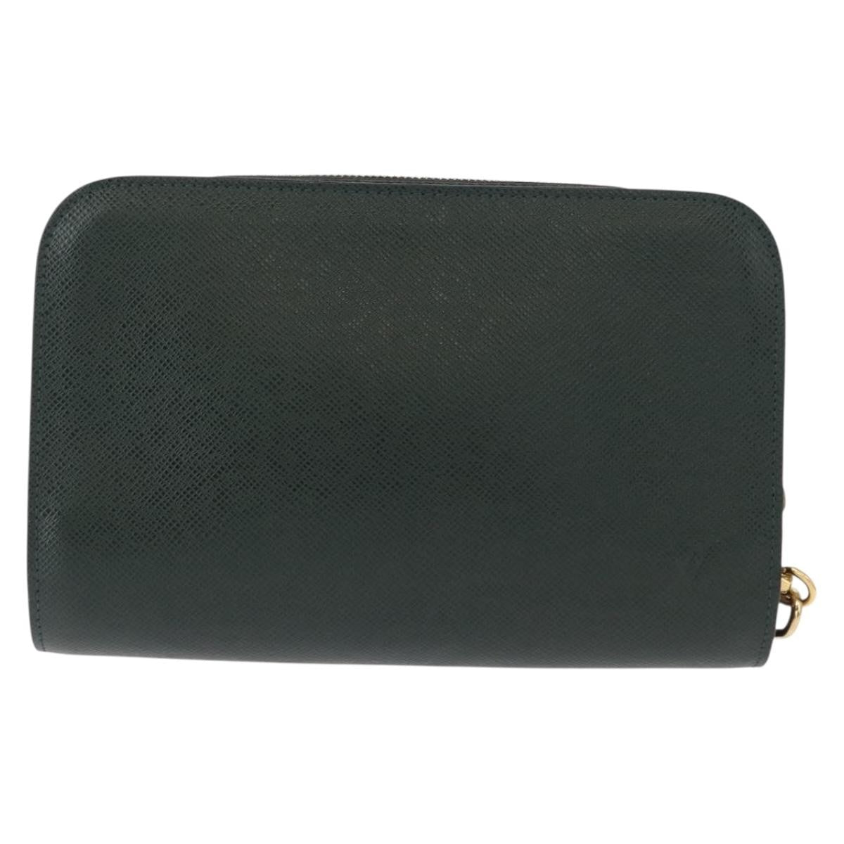 Louis Vuitton Pochette Baikal Clutch Taiga Leather, GREEN, LEATHER, Clutche & pouche