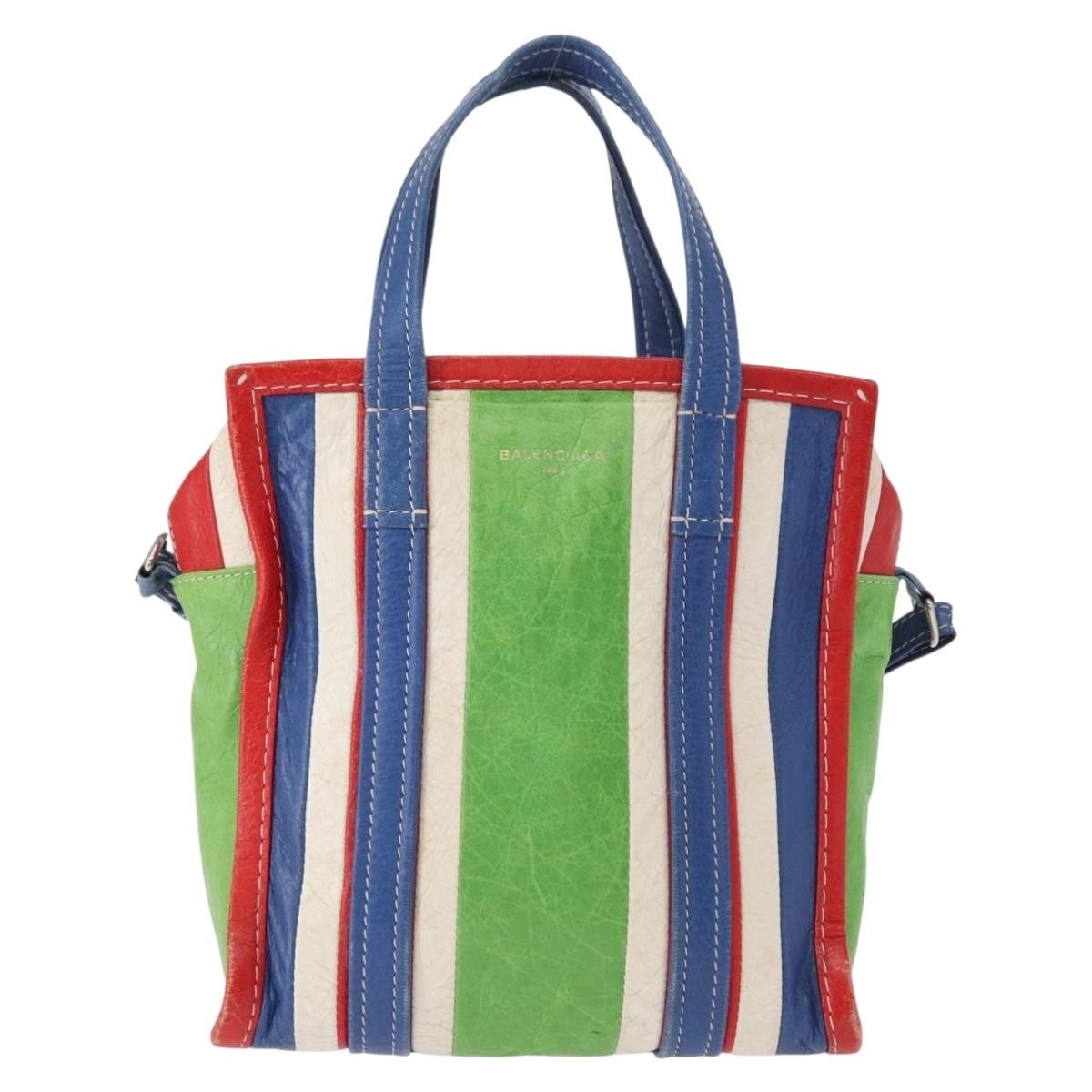 Balenciaga Bazar Convertible Tote Striped Leather, MULTICOLOUR, LEATHER, Tote bag