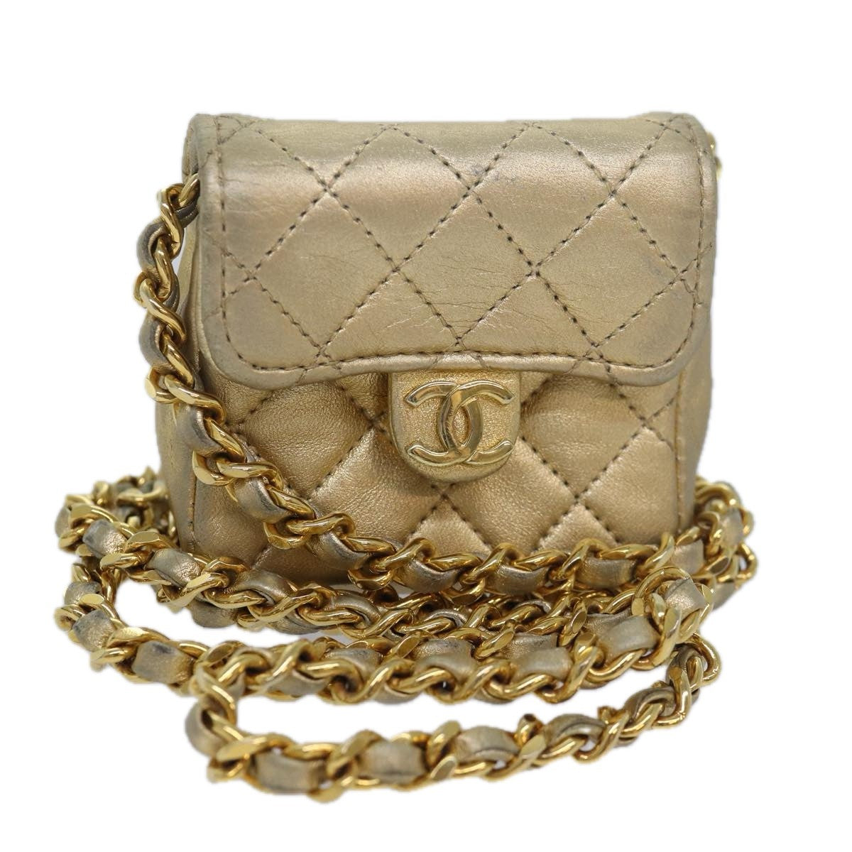 Chanel Vintage Square CC Flap Bag Quilted Leather, Gold, Leather, Shoulder Bag