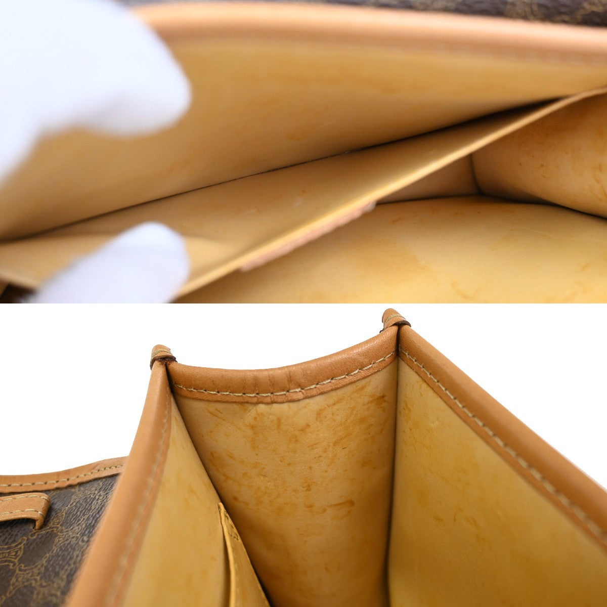 Celine Vintage Macadam Handbag Canvas and Leather, BROWN, CANVAS, Handbag