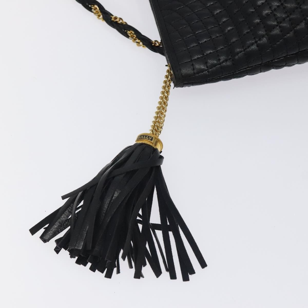 Bally Vintage Chain Shoulder Bag Quilted Leather, BLACK, LEATHER, Shoulder bag