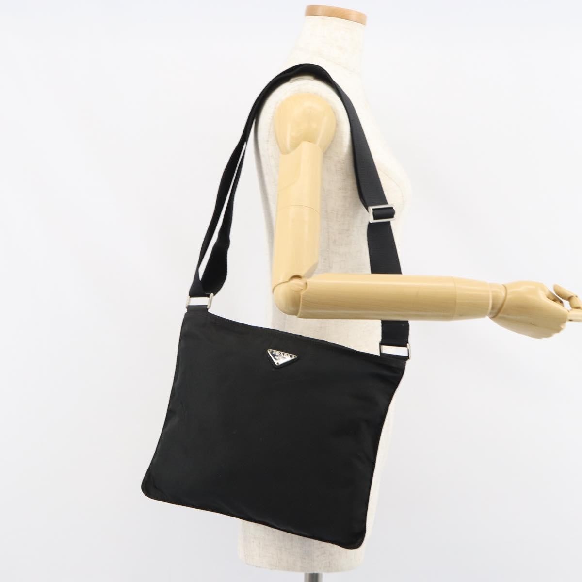Prada Flat Messenger Bag Tessuto, BLACK, NYLON, Shoulder bag