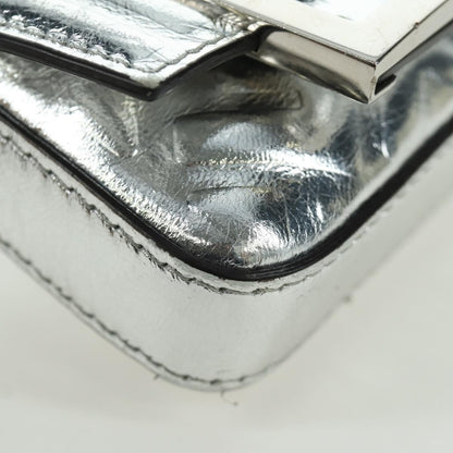 Fendi Chain Baguette Charm Bag Zucca Embossed Leather, SILVER, CANVAS, Clutche & pouche
