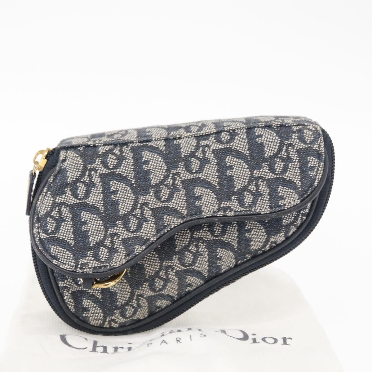 Christian Dior Saddle Zip Pouch Diorissimo Canvas, NAVY, CANVAS, Clutche & pouche