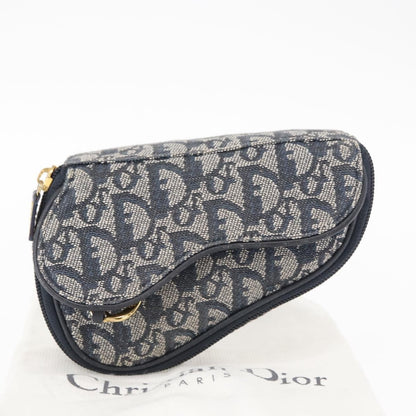 Christian Dior Saddle Zip Pouch Diorissimo Canvas, NAVY, CANVAS, Clutche & pouche