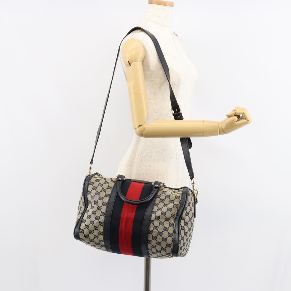 Gucci Vintage Web Boston Bag GG Canvas, NAVY, CANVAS, Travel bag