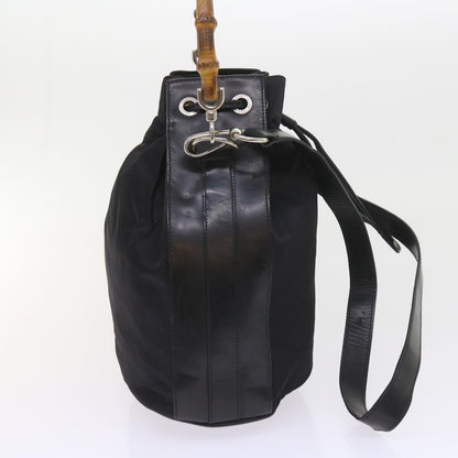 Gucci Vintage Bamboo Shoulder Bag Nylon, BLACK, NYLON, Shoulder bag