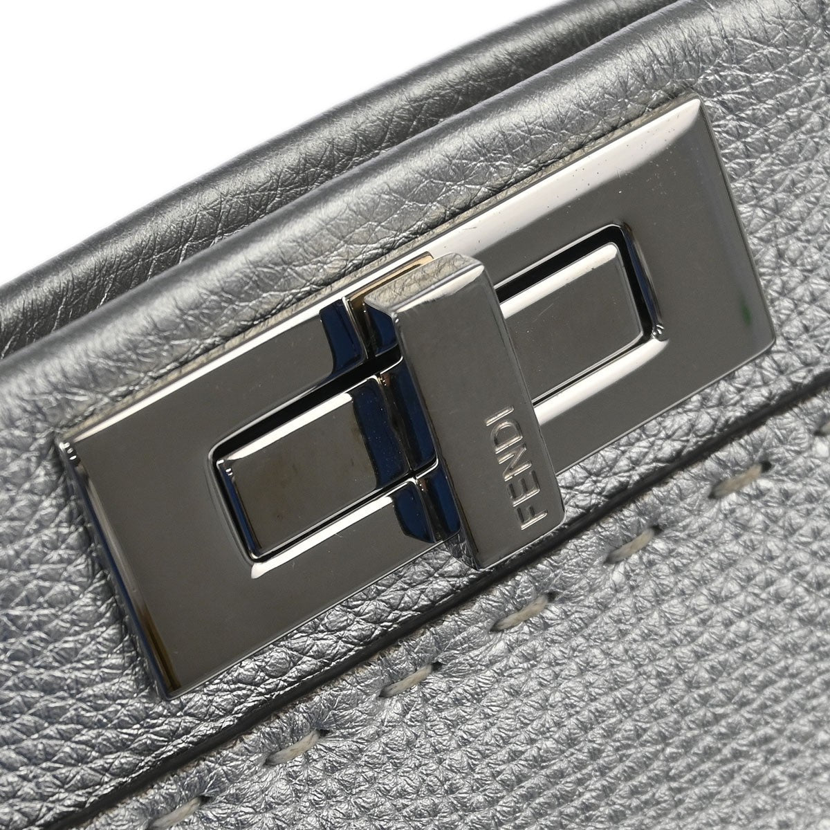 Fendi Selleria Peekaboo Bag Rigid Leather, SILVER, LEATHER, Handbag