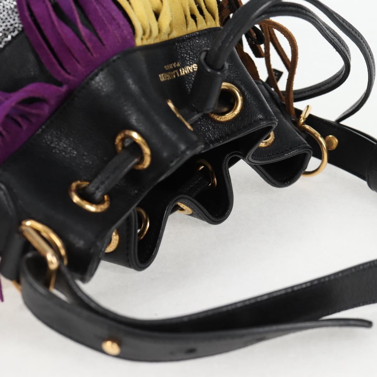 Saint Laurent Fringe Emmanuelle Bucket Bag Multicolor Leather, MULTICOLOUR, LEATHER, Shoulder bag