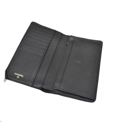 Chanel CC Button Bi-Fold Wallet Leather, BLACK, LEATHER, Wallets