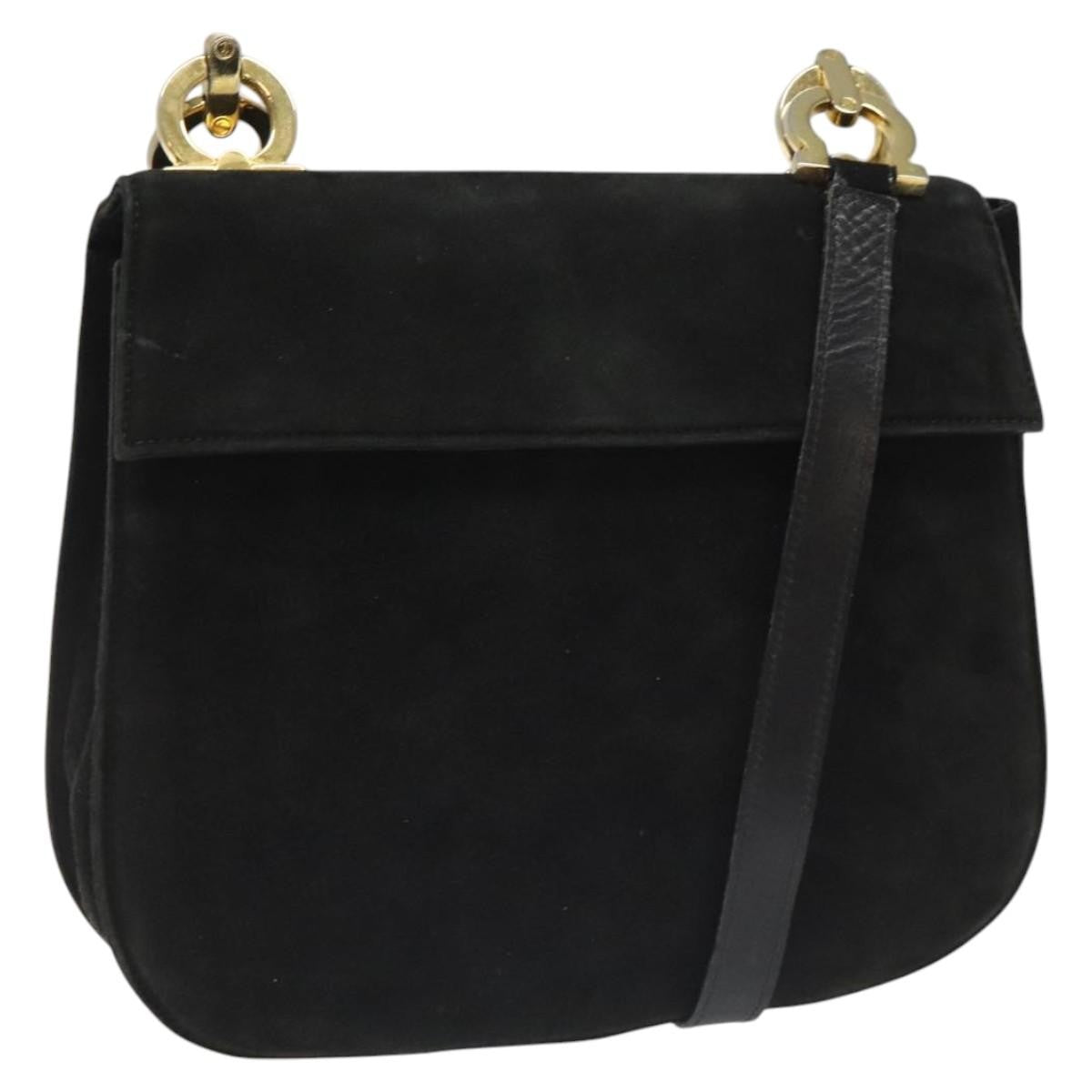 Salvatore Ferragamo Gancini Shoulder Bag Suede, BLACK, SUEDE, Shoulder bag