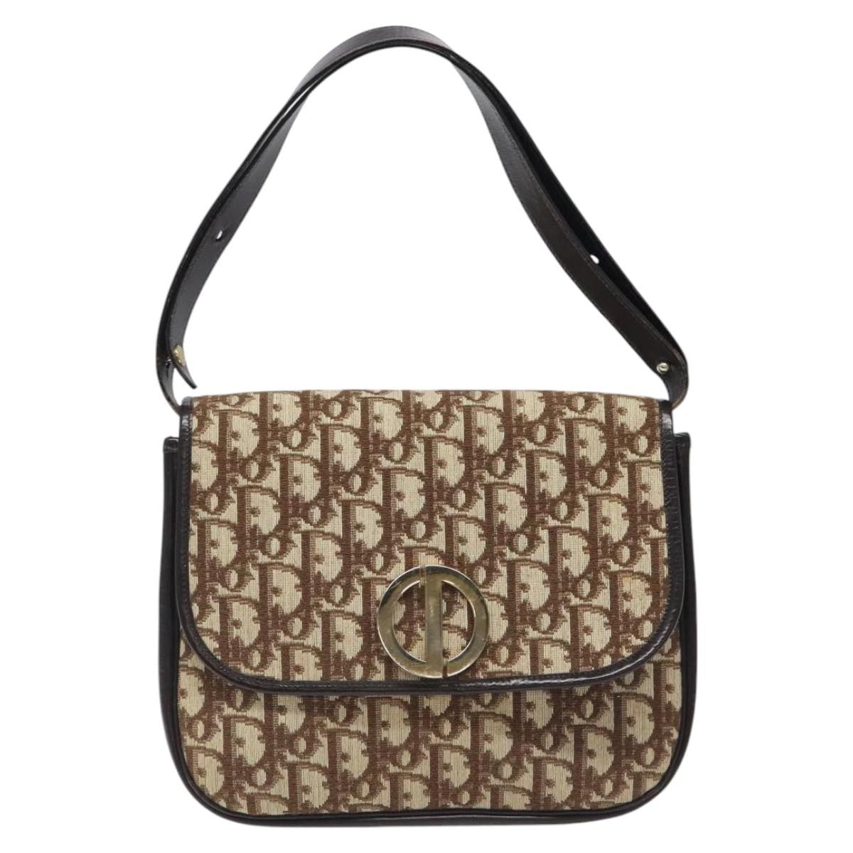 Christian Dior Vintage CD Flap Shoulder Bag Canvas, BROWN, CANVAS, Shoulder bag