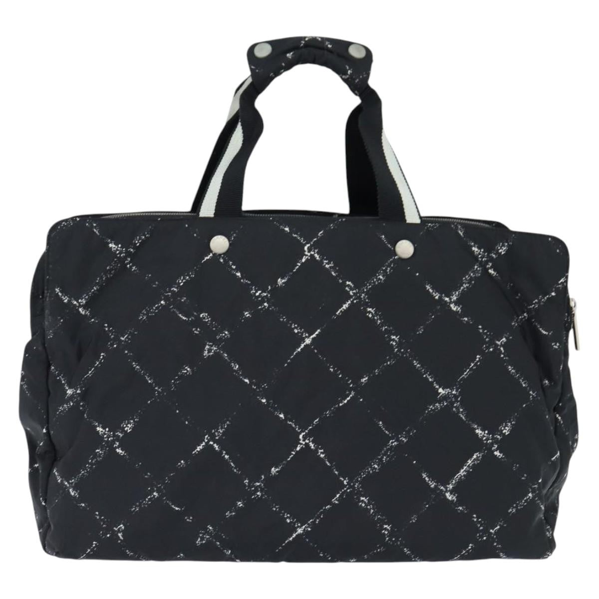 Chanel Travel Line Boston Bag Printed Nylon, BLACK, NYLON, Travel bag
