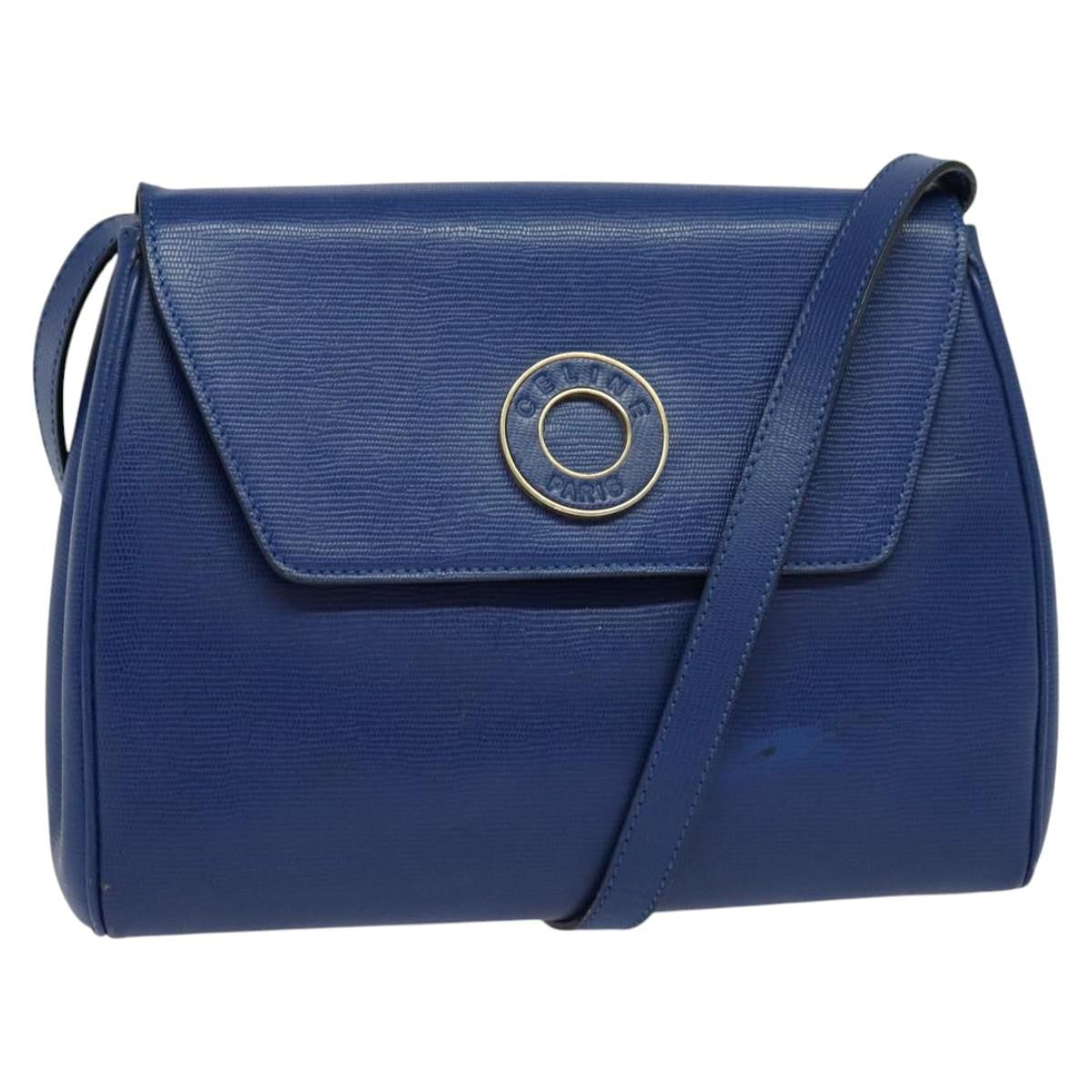 Celine Vintage Circle Logo Crossbody Bag Leather, BLUE, LEATHER, Crossbody bag