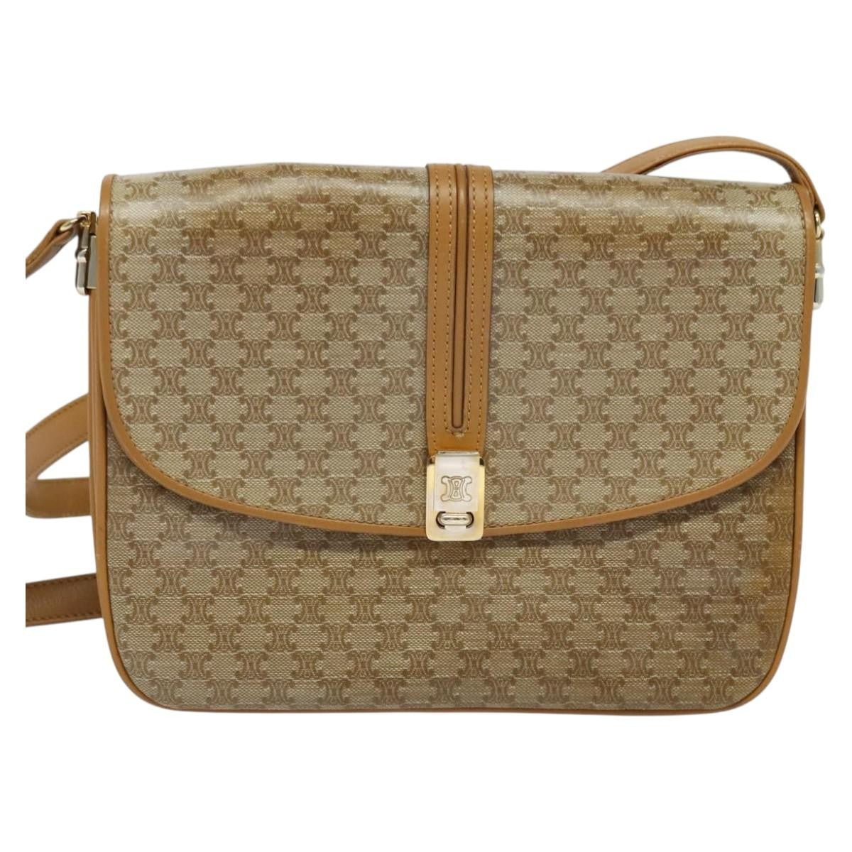 Celine Macadam Shoulder Bag PVC Leather, BEIGE, CANVAS, Shoulder bag