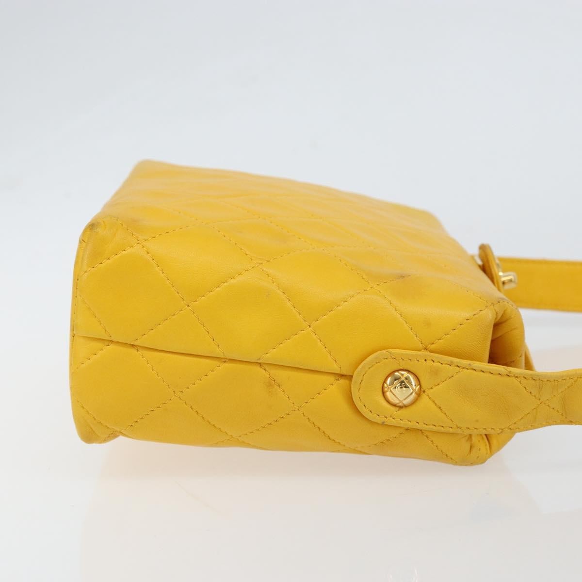 Chanel Vintage CC Fold Over Shoulder Bag Quilted Lambskin, YELLOW, LEATHER, Shoulder bag