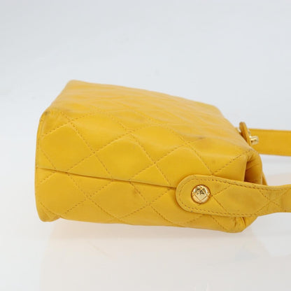 Chanel Vintage CC Fold Over Shoulder Bag Quilted Lambskin, YELLOW, LEATHER, Shoulder bag