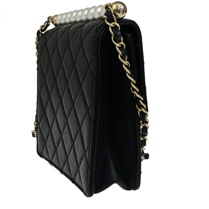 Chanel Chic Pearls Flap Bag Quilted Lambskin, BLACK, LEATHER, Shoulder bag