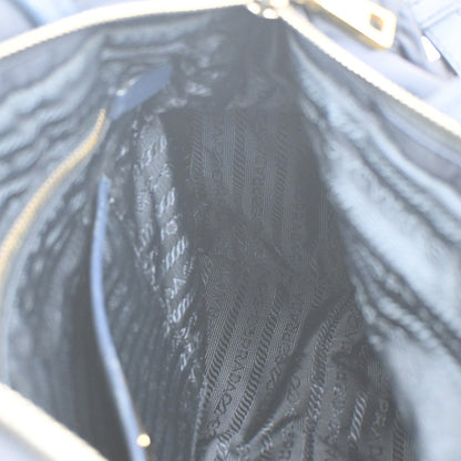 Prada Zip Convertible Shopping Tote Tessuto with Saffiano Leather, NAVY, NYLON, Handbag