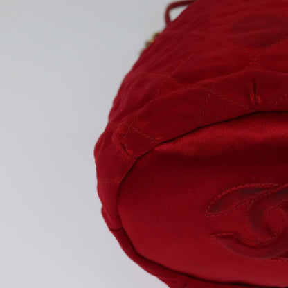 Chanel Vintage Drawstring Bucket Bag Quilted Satin, RED, SATIN, Shoulder bag