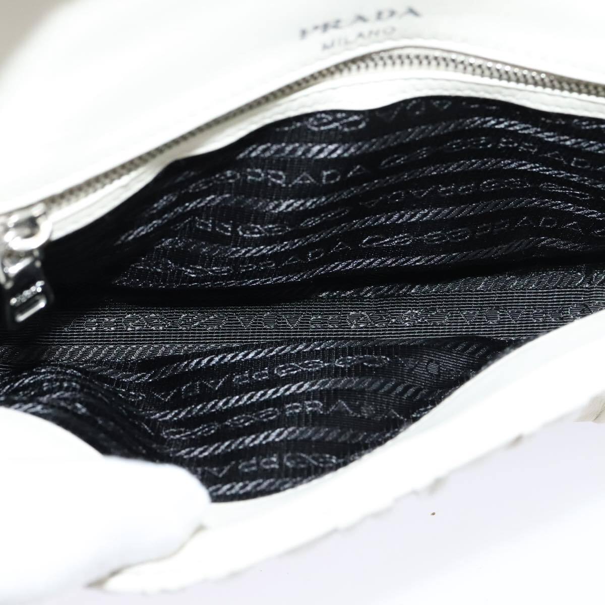 Prada Chain Flap Shoulder Bag Nappa Gaufre, WHITE, LEATHER, Shoulder bag