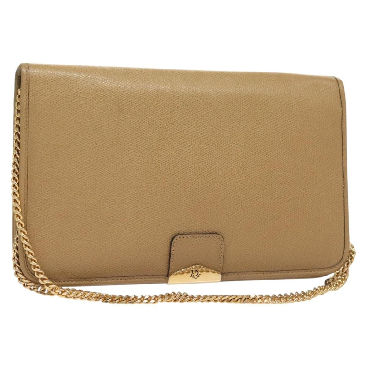 Christian Dior Vintage Honeycomb chain Canvas, BEIGE, LEATHER, Shoulder bag