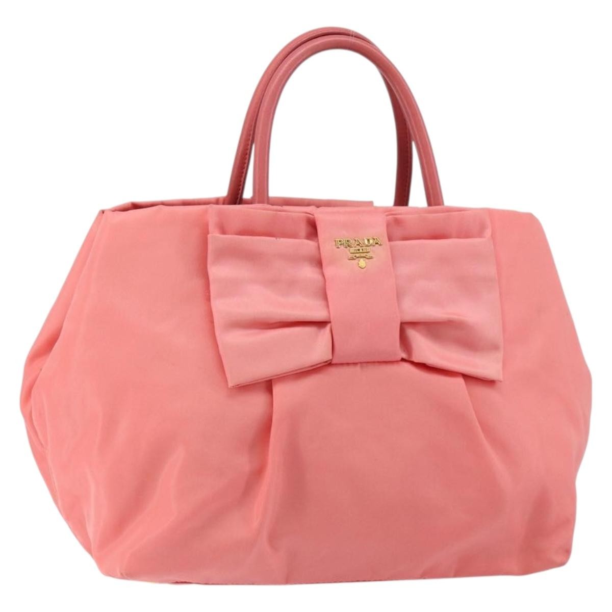 Prada Logo Bow Tote Tessuto with Leather, PINK, NYLON, Tote bag