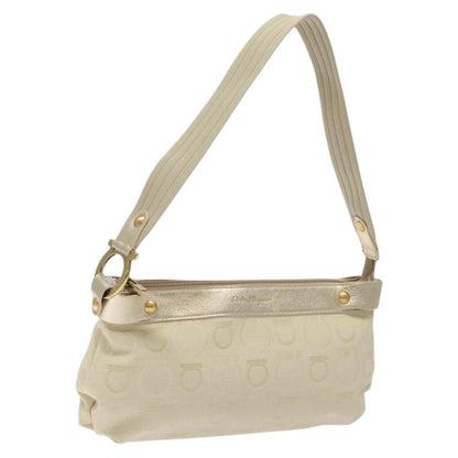 Salvatore Ferragamo Gancini Shoulder Bag Canvas, BEIGE, CANVAS, Shoulder bag