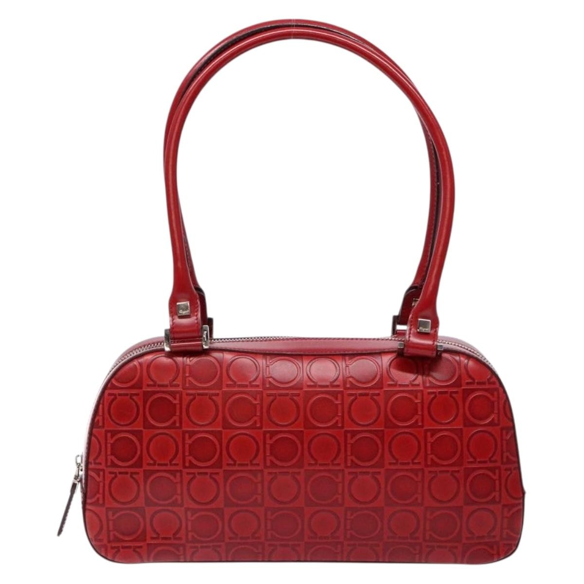 Salvatore Ferragamo Gancini Shoulder Bag Leather, RED, LEATHER, Shoulder bag