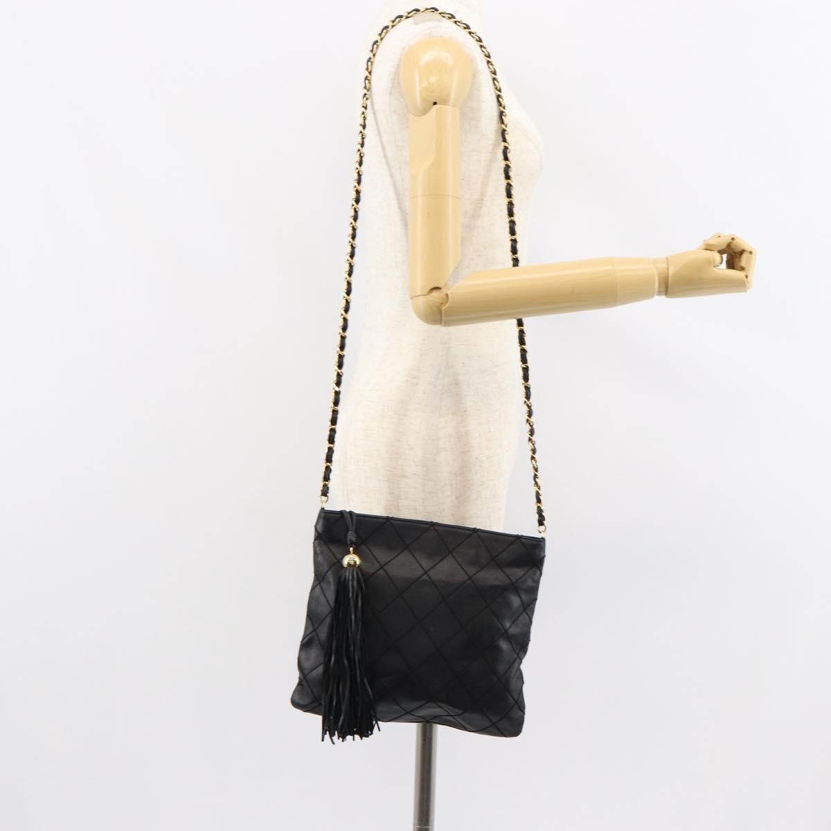 Chanel Vintage Shoulder Bag Leather, BLACK, LEATHER, Shoulder bag